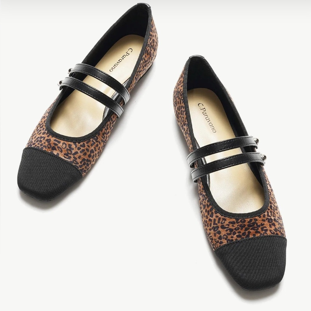 C. Paravano Two Tone Double Strap Mary Jane Flats